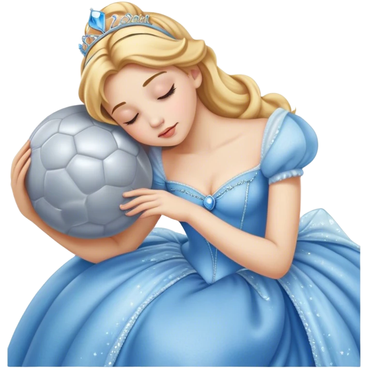 Cinematic Realistic Sleeping Cinderella Portrait, portrayed with exceptional realism: her luminous porcelain skin and exquisitely detailed golden-blonde hair lie softly under the gentle caress of natural light. Her eyes are peacefully closed in a serene, dreamlike slumber, and every fold and shimmer of her iconic ball gown is rendered with painstaking detail. The overall composition radiates a quiet, enchanting glow that encapsulates the timeless, restful beauty of a princess lost in a gentle, magical dream. emoji