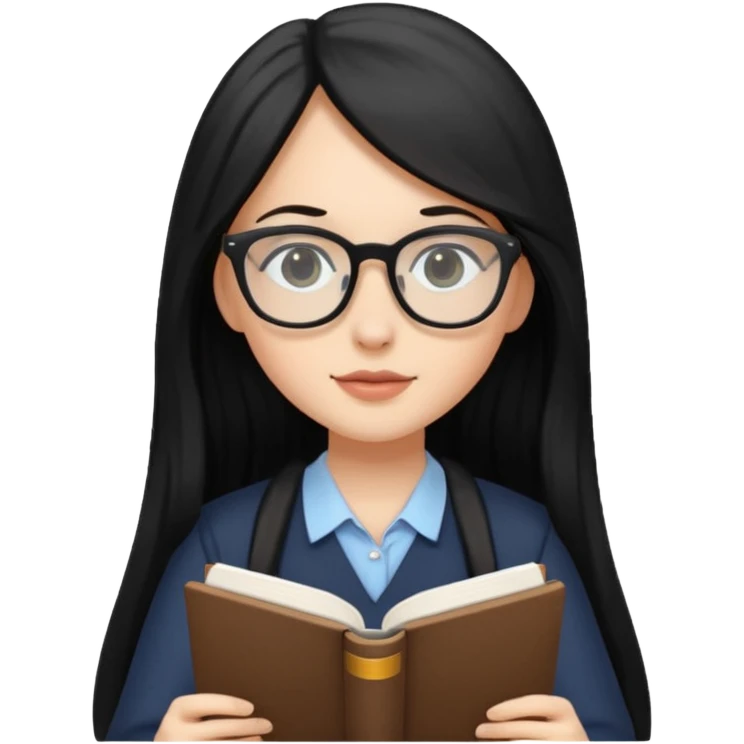 White girl black haired with long hair tudying emoji