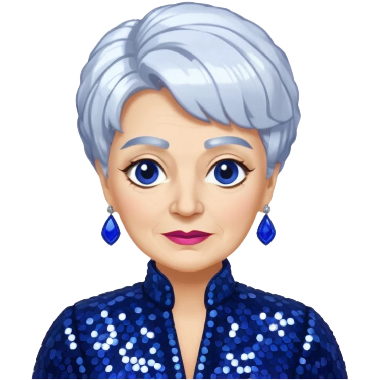 Madame Morrible from The Wizard of Oz with white hair, indigo sequin outfit emoji