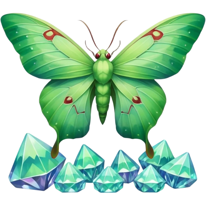 luna moth sitting on crystals emoji