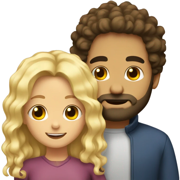 man with black curly hair and beard hugging a girl with blonde wavy hair  emoji