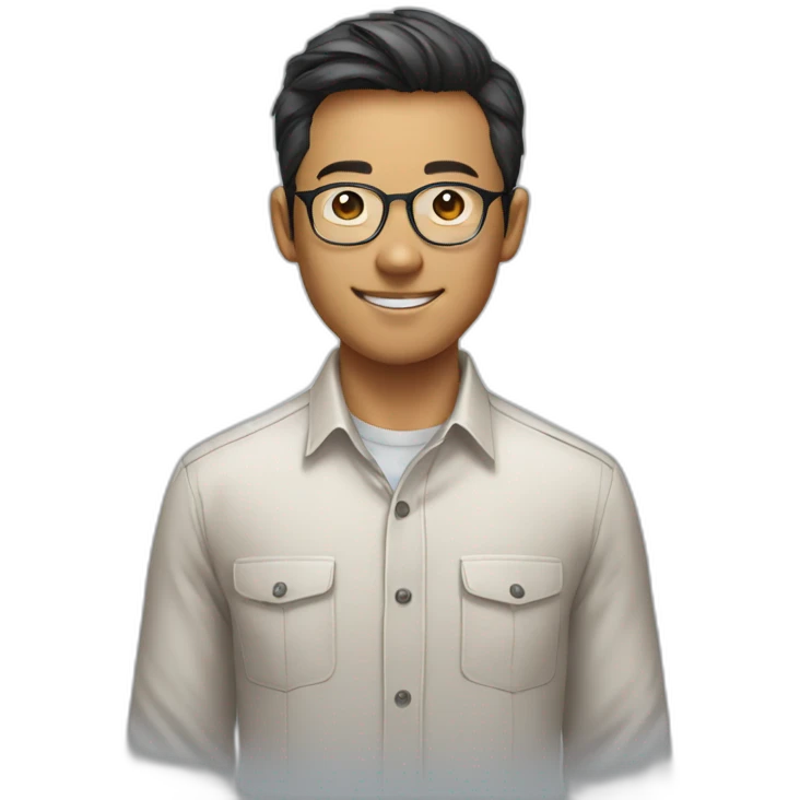 30 yr old smiling chinese man with clear aviator glasses in a button down office shirt emoji