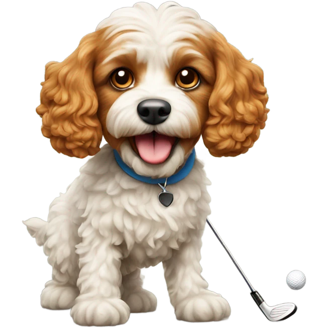 Ginger cavapoo dog playing golf emoji