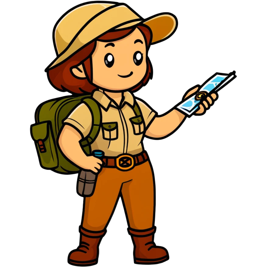 Female wilderness explorer with compass and map, Melissa Backwoods emoji