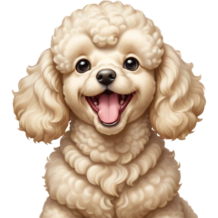 Cinematic Cute Yawning Cream Poodle Portrait Emoji, Head tilted slightly with a dramatic, wide-open yawn, displaying a soft, curly cream Fur with delicate texture, floppy ears slightly drooping, round warm eyes barely open in drowsy contentment, Simplified yet irresistibly adorable features, highly detailed, glowing with a soft, cozy glow, high shine, relaxed yet expressive, stylized with a touch of whimsy, bright and endearing, soft glowing outline, capturing the essence of a sleepy yet affectionate companion, so drowsy it feels like it could stretch right out of the screen and curl up for a nap! emoji