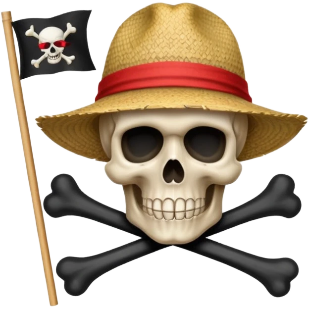 Fait moi ce drapeau 🏴‍☠️ a l'identique et met lui sur la tête de mort un chapeau de paille avec un fil rouge emoji