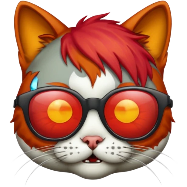 Zombie cat with red hair and sun glasses face emoji
