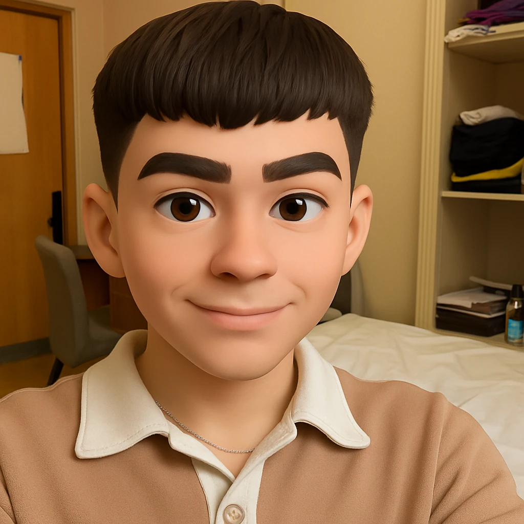 this image in 3d-emoji style with a confident expression and a slimmer face emoji