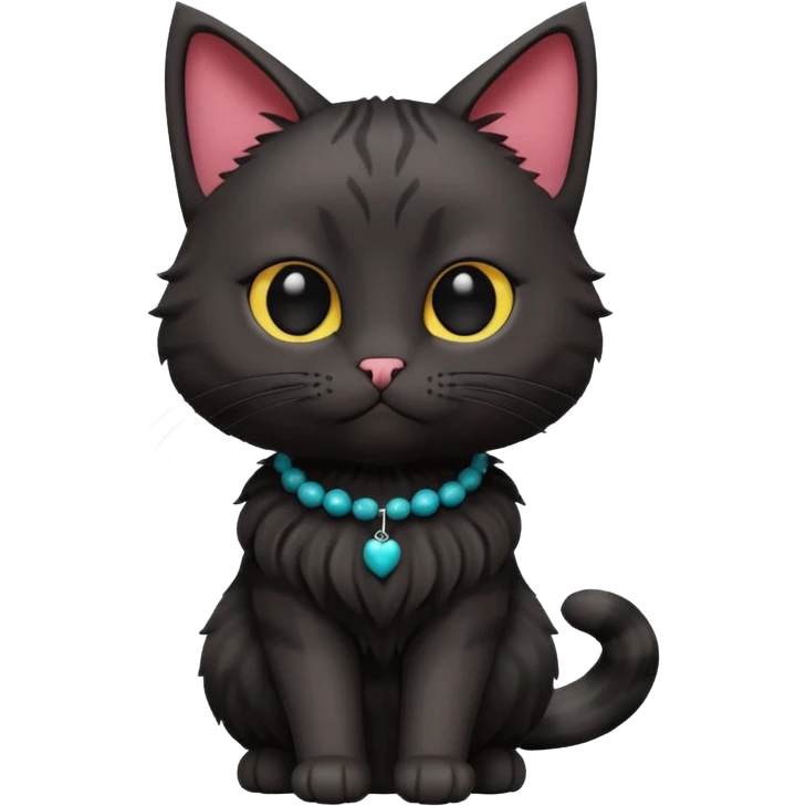 A 3D cartoon black Oriental hair cat with bulky body,Nice  heavy fur, dark cinematic background, Memoji-style. full body or half body. emoji
