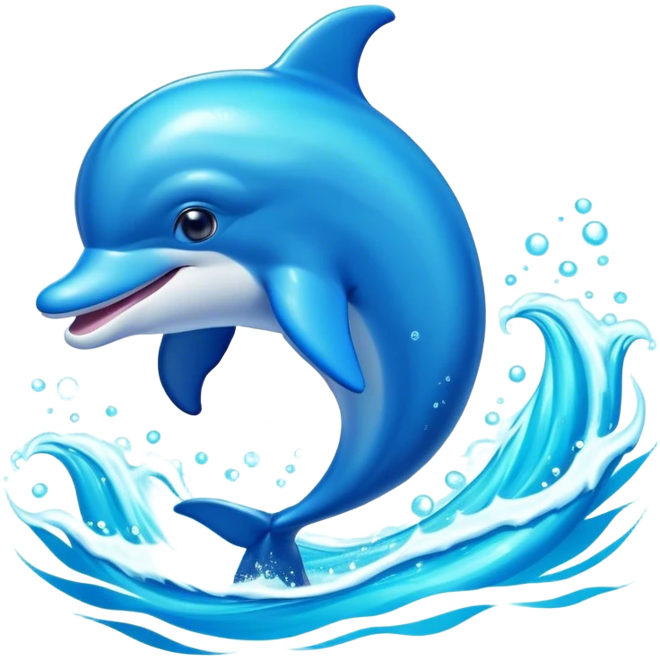 Cinematic Adorably Playful Dolphin Portrait Emoji, Bouncing joyfully through sparkling turquoise waves with a sleek, streamlined body of glossy blue skin, a wide, infectious smile, and bright, twinkling eyes that radiate pure delight, Simplified yet charmingly exuberant features, highly detailed, glowing with a radiant, bubbly aquatic glow, high shine, energetic and heartwarming, stylized with an air of whimsical ocean fun, soft glowing outline, capturing the essence of a super cute dolphin that seems ready to leap out of the screen spreading joy! emoji