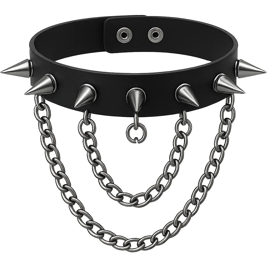 a black goth choker with spikes and chains, edgy gothic accessory emoji