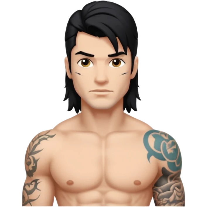 a guy with mullet and tattoos. Black hair.lean but Muscled emoji