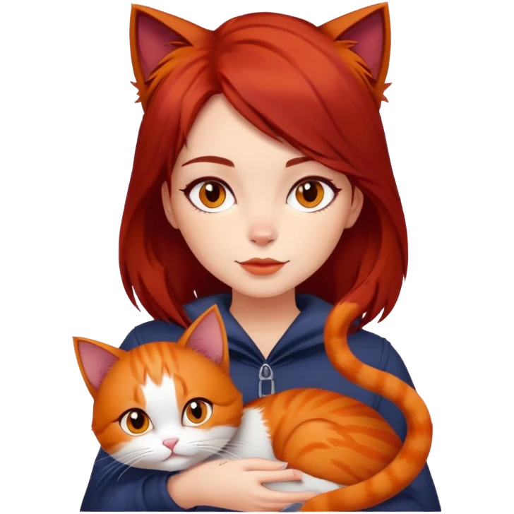 Gato con mucho pelo naranja y chica peliroja oscuro  emoji