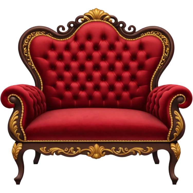 A big antique dark-brown and Red-velveted Loveseats-couch emoji