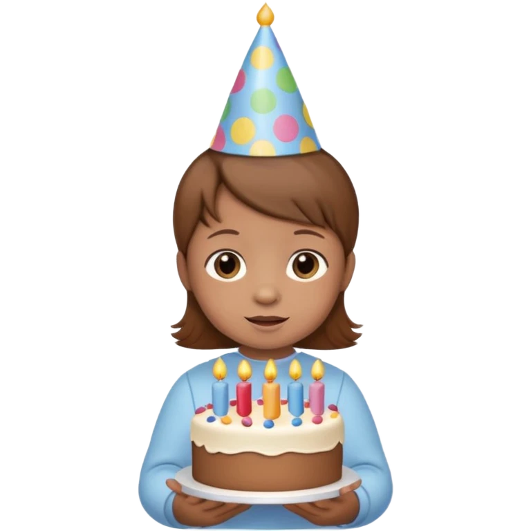 with brown hair cute baby wearing birthday hat with birthday cake emoji