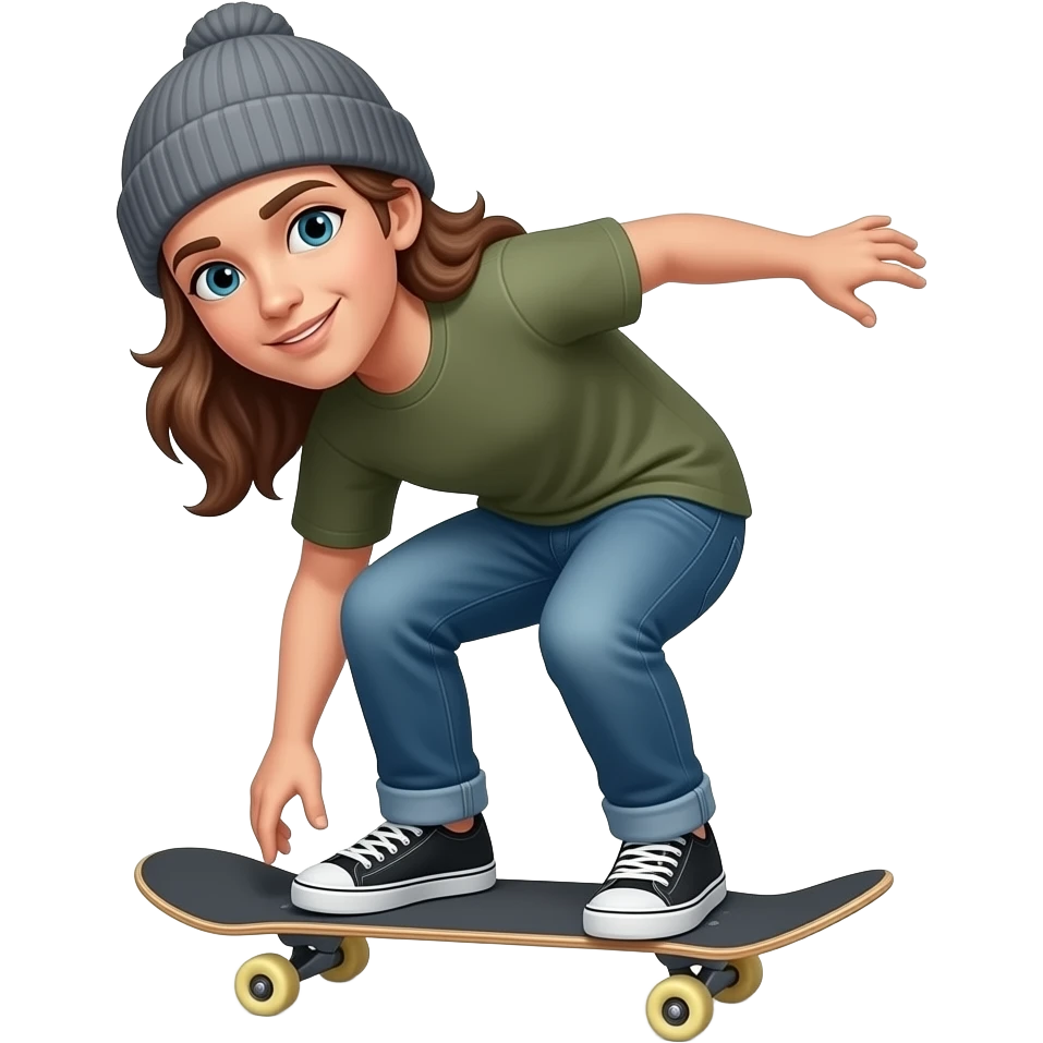 Skateboarder emoji lean long brown hair beanie emoji