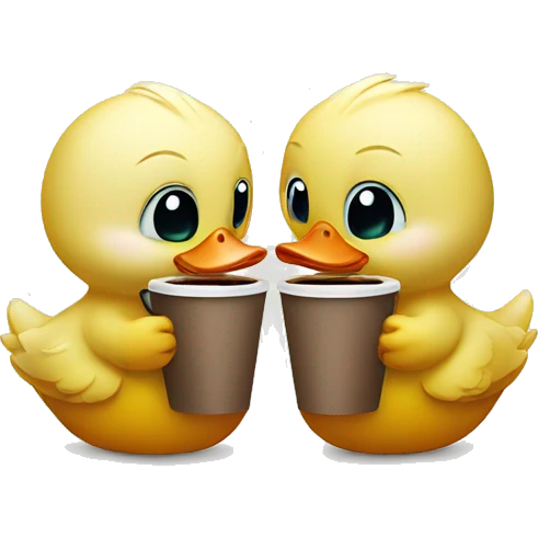 Two little cute ducks drinking coffee emoji