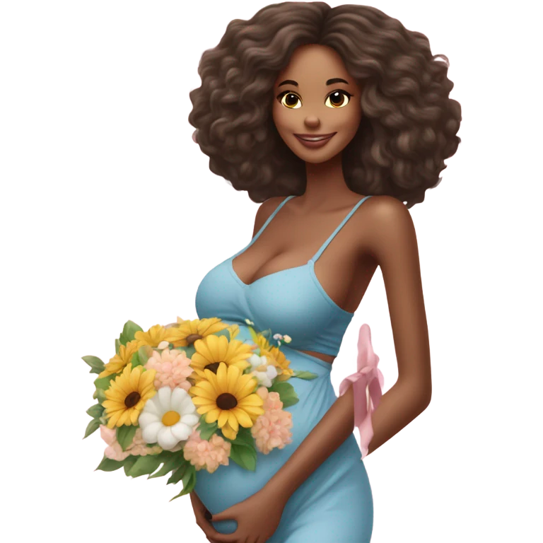 Photo of a Victoria secret model pregnant posing with flowers at her baby shower  emoji