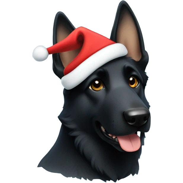 All black German shepherd with blue Santa hat emoji