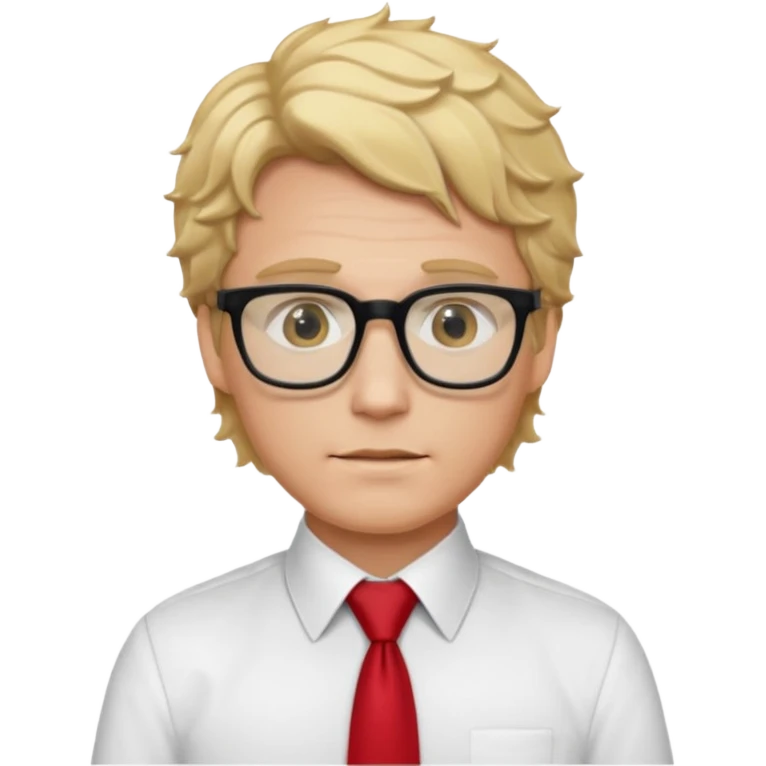 white man in white shirt, having red tie, blonde wavy hair, wearing glasses emoji