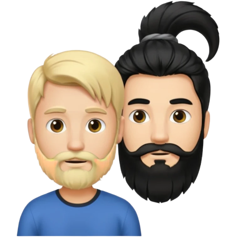 Man with long black hair tied in a tail and beard with a young blond short-haired without a beard emoji