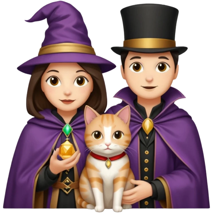 magician couple and their pet cat emoji