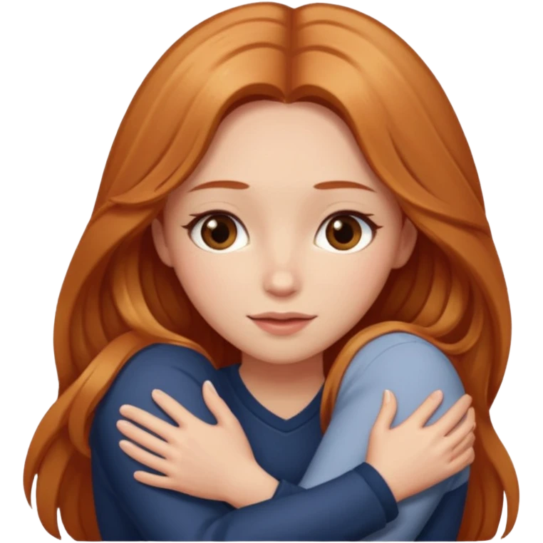 girlfriend with long dark strawberry blonde hair middle part with brown eyes giving hug emoji