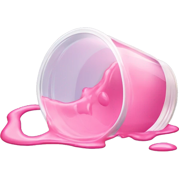 spilled sippy cup with pastel pink liquid and a distorted reflection emoji