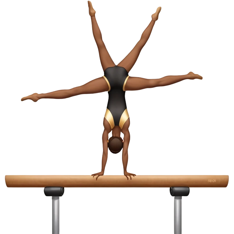 An artistic emoji of a professional sports acrobat performing a stunning balance pose on a narrow beam. The acrobat showcases perfect control, flexibility, and strength, executing an elegant handstand. The background features a bright gymnastics arena with spotlights. emoji