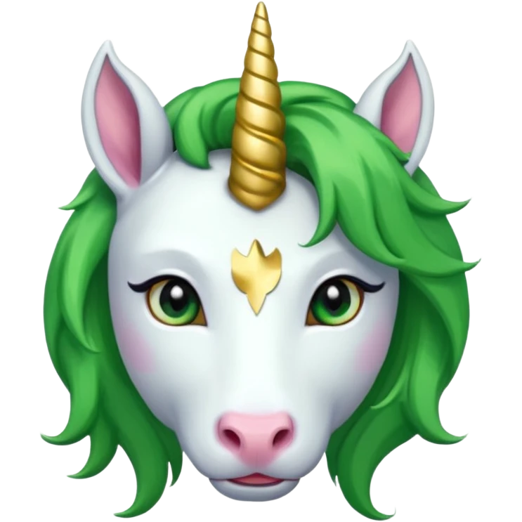unicorn with green hair and earrings looking into camera emoji