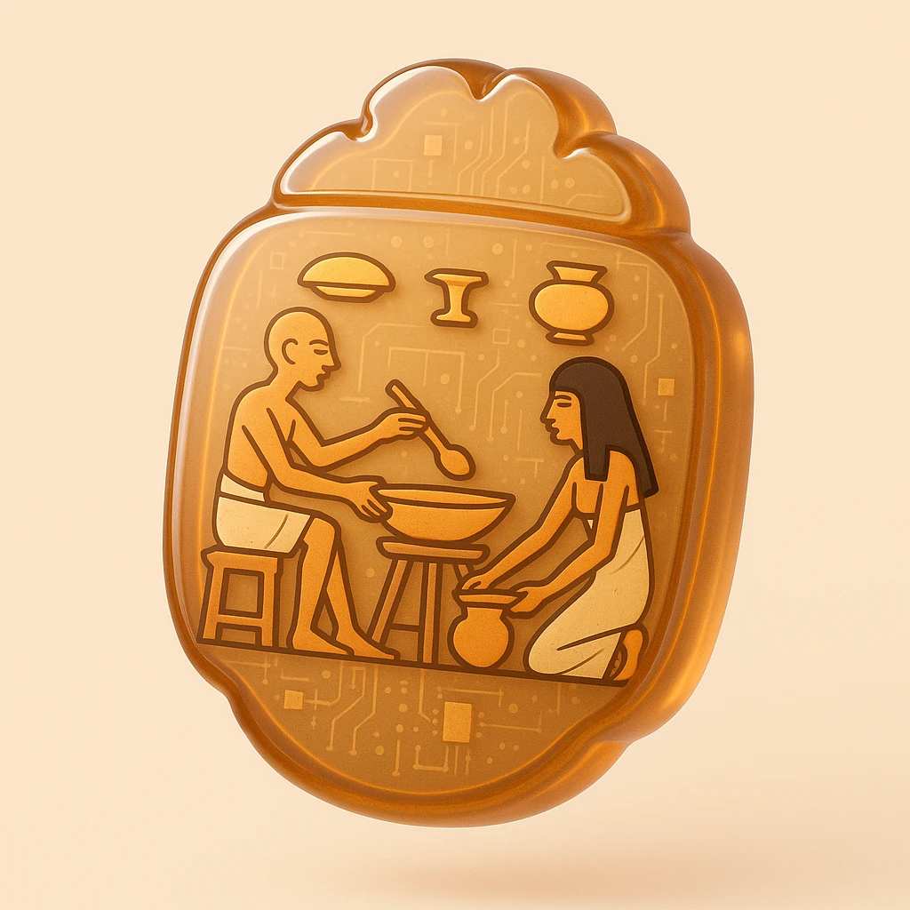 ancient Egyptian cooking scene in hieroglyphic style emoji