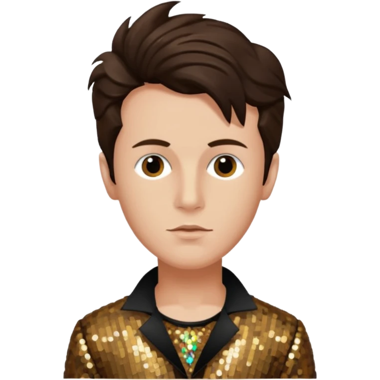 Arthur Rimbaud with dark brown hair, bronze sequin outfit  emoji