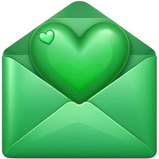a letter sealed with a green heart, clear and simple emoji