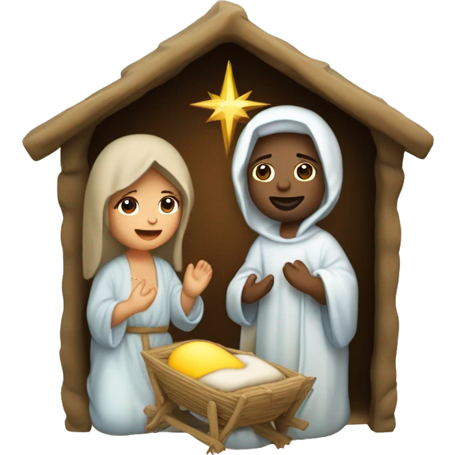 Nativity scene, baby Jesus on a manger, Mary and Joseph emoji