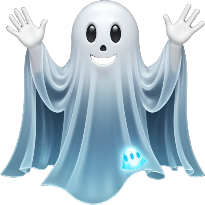 3D render of Lagging Ghost, digital glitch art aesthetic, data corruption visual, translucent white ghost with trailing after-images, pixelated distortion, emoji style, isolated on white background --v 6.0. emoji