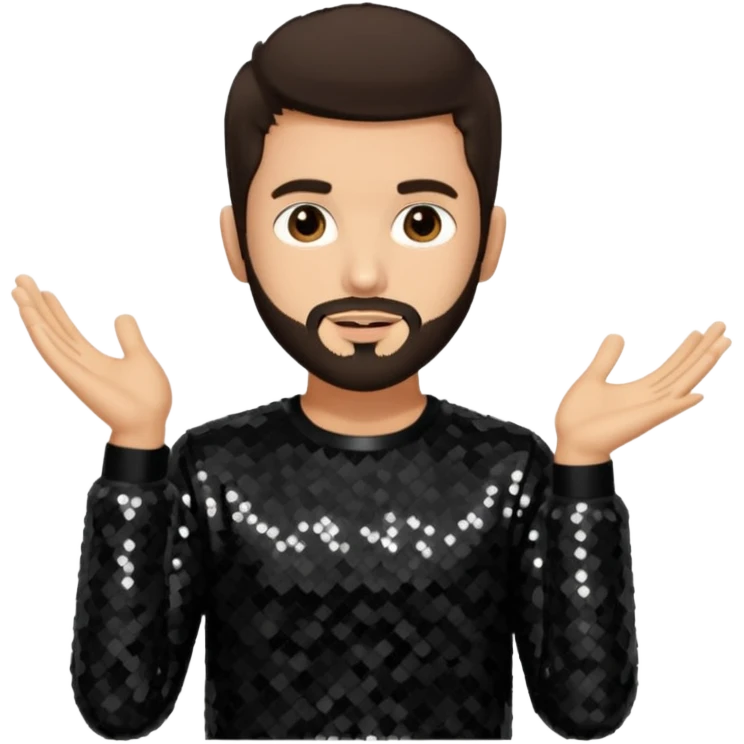 Frankie Zulferino, Pop Singer (b.1990) with dark brown hair and short beard, black sequin outfit, light tan skin emoji