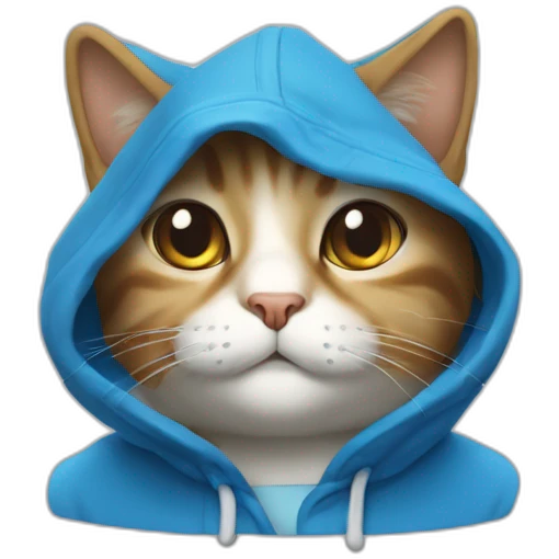 un chat avec une capuche avec reyur bleu est bland realiste emoji