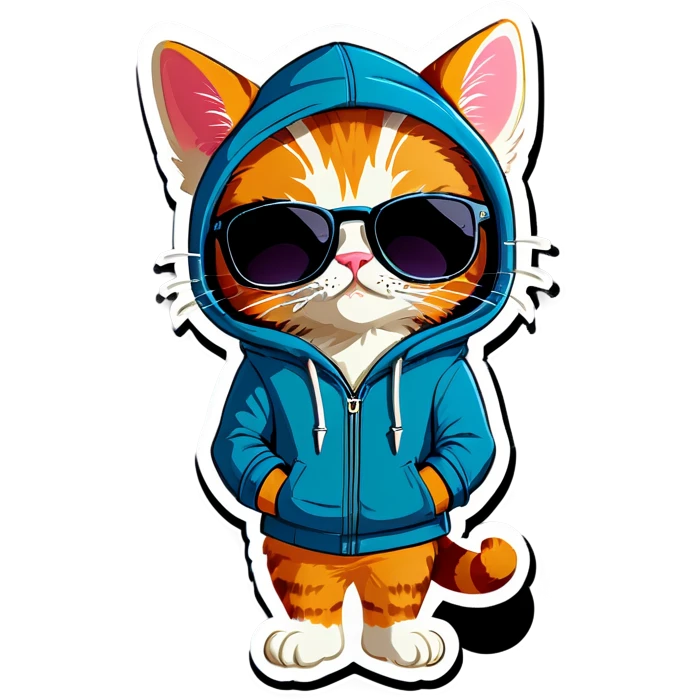 Cat with sunglasses and hoodie saying nice emoji