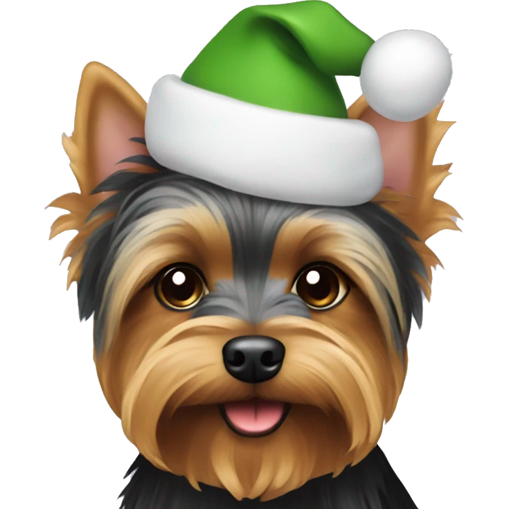 yorkie dog with christmas hat emoji
