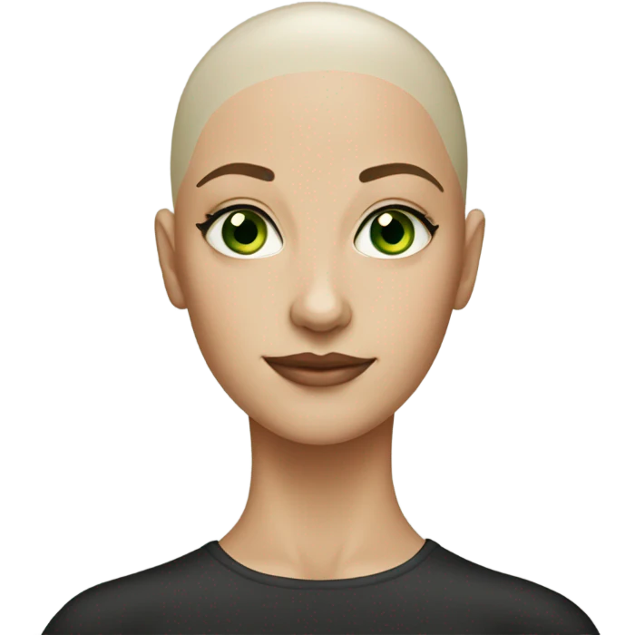 girl bald with no sourcils and green eyes emoji