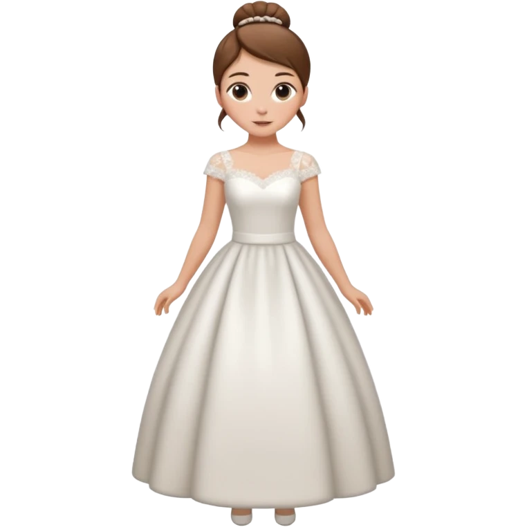 Chica blanca, pelo castaño con mondongos recogido, vestido novia invierno, cuerpo entero emoji