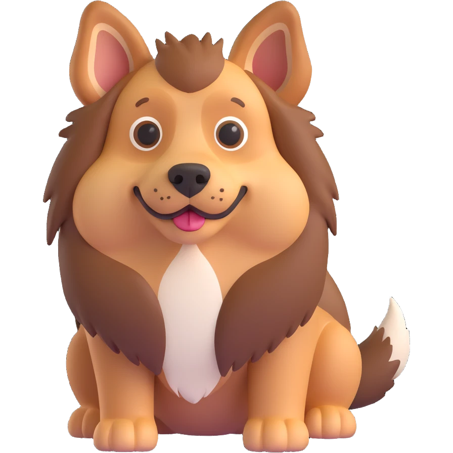 Transform this dog photo into a 3D emoji style with realistic fur texture, keeping all details and the same pose, on a transparent background. emoji