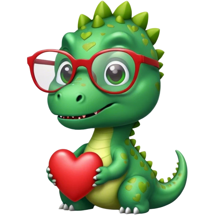 dinosaur in glasses holding hearts emoji