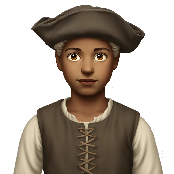 18th century peasant boy without headdress photorealistic serious emoji