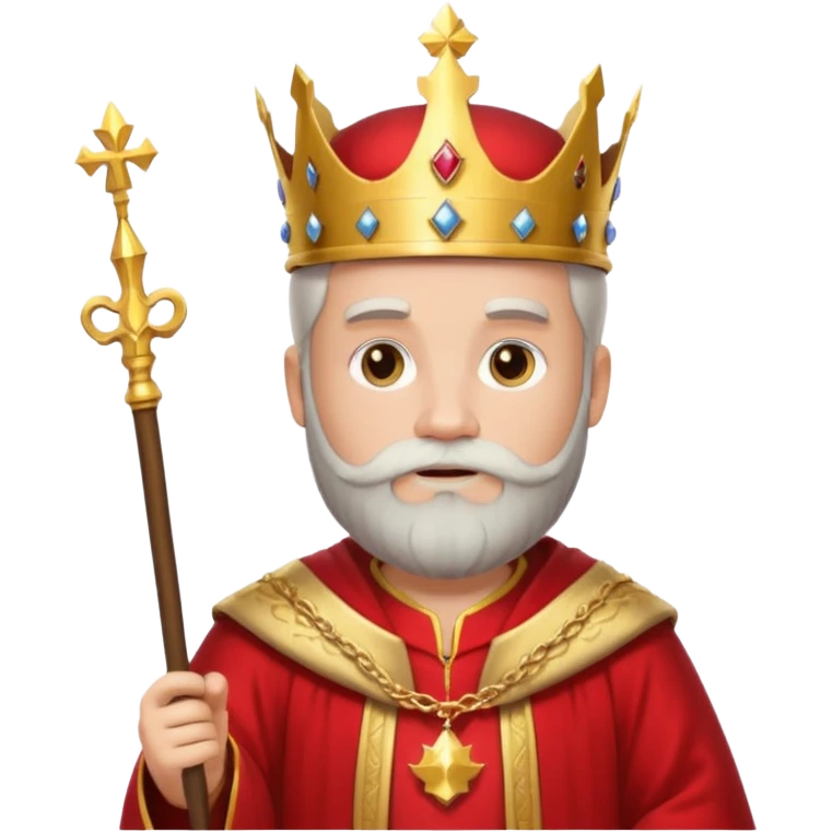 Bearded King, young king with short white beard, royal staff in hand, wearing crown
 emoji