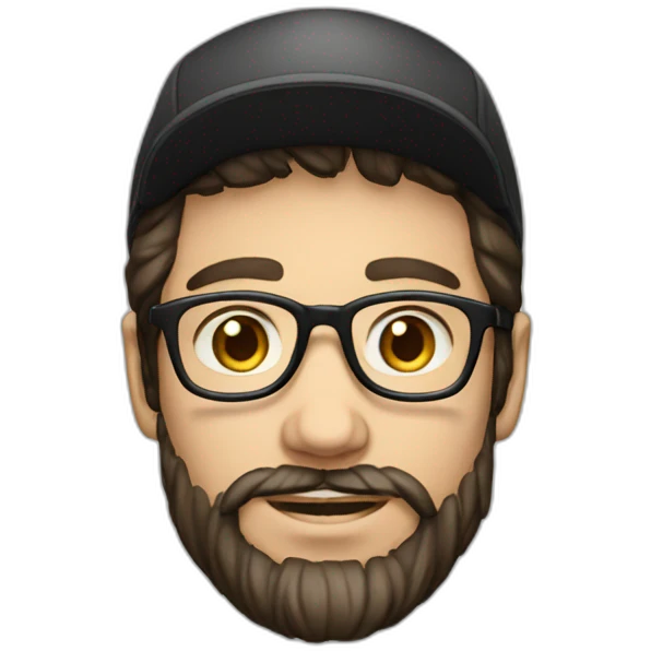 young dark-haired white man with a hat, glasses and beard emoji