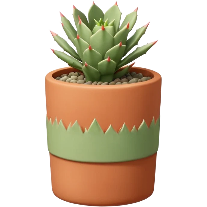 A ceramic pot in a pastel terracotta color, shaped like a cylinder, the pot is tall and contains an Acanthocalycium Glaucum cactus plant. emoji