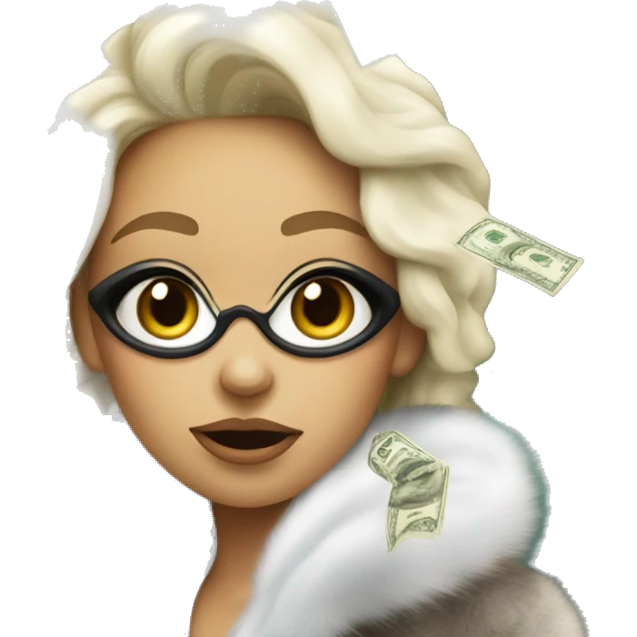 girl wearing fur coat and throwing dollar bills, luxurious  emoji