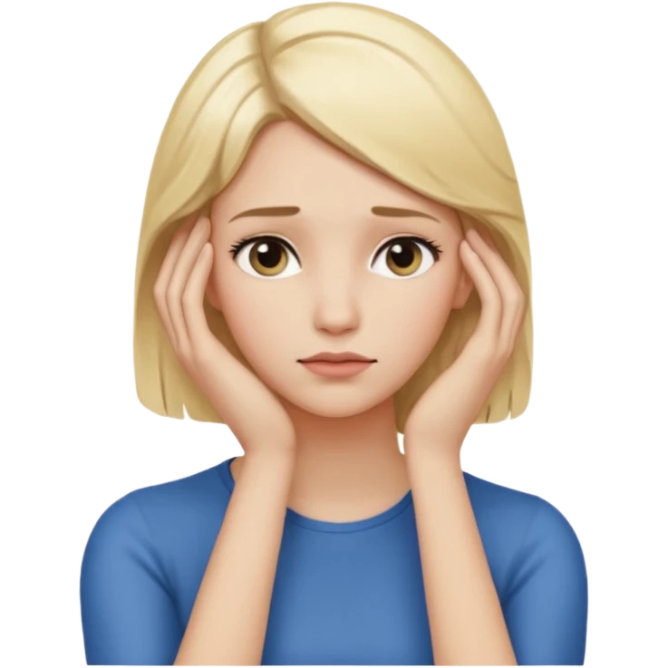 Cewe blonde yang lagi overthingking lalu ada satu tangannya memgang kepala keliatan setengah badan tanganya kosong emoji
