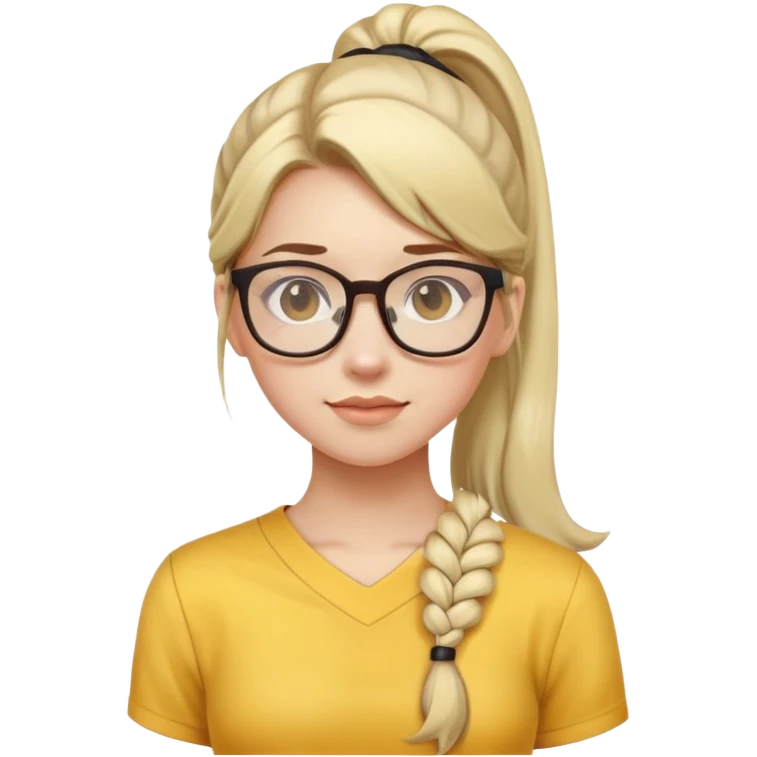 girl with ponytail with glasses half body yellow blouse emoji